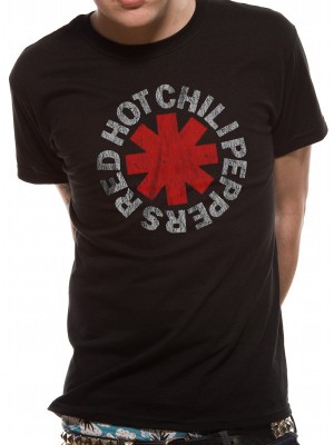 RED HOT CHILI T SHIRT Official Merchandise RED HOT CHILI PEPPERS - DISTRESSED ASTERISK (UNISEX)RED HOT CHILI Black t-shirt